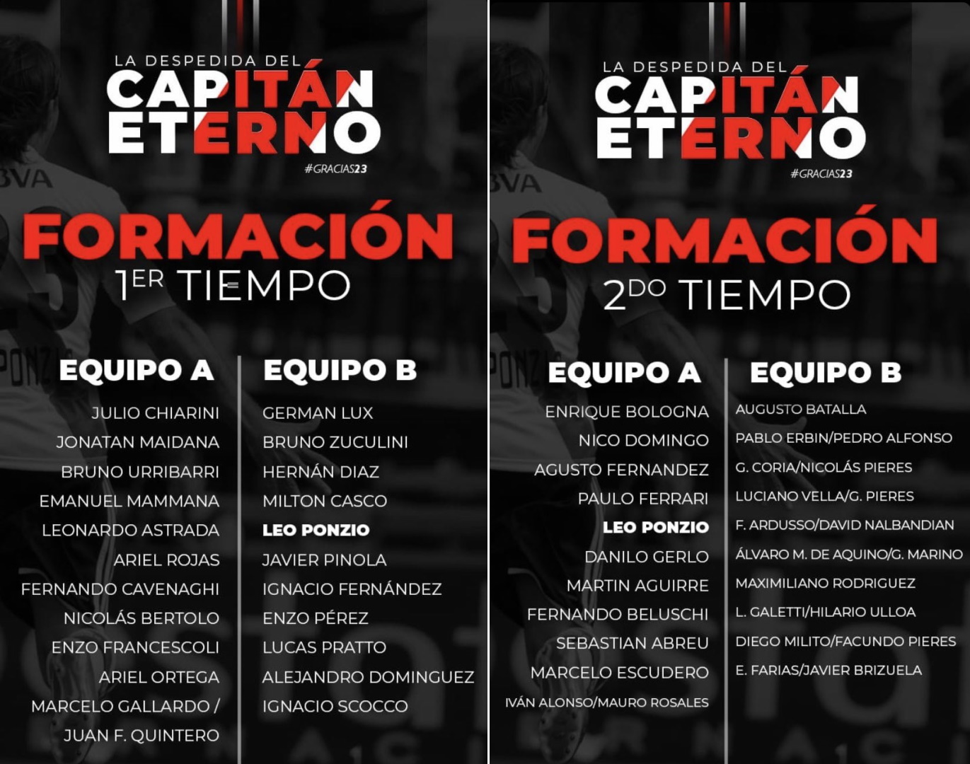 Las formaciones en la despedida de Leo Ponzio con leyendas de River Plate (@Nacho_Lotitto)