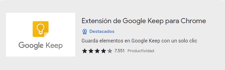 Extensión Google Keep en Google Chrome (Captura)