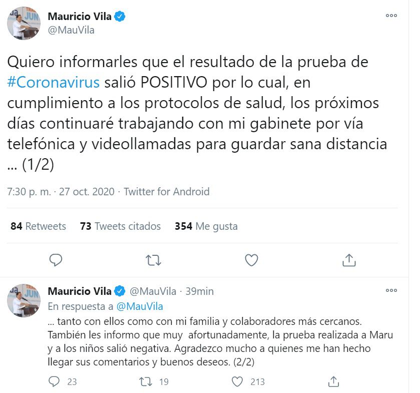 Mauricio Vila positivo COVID 19