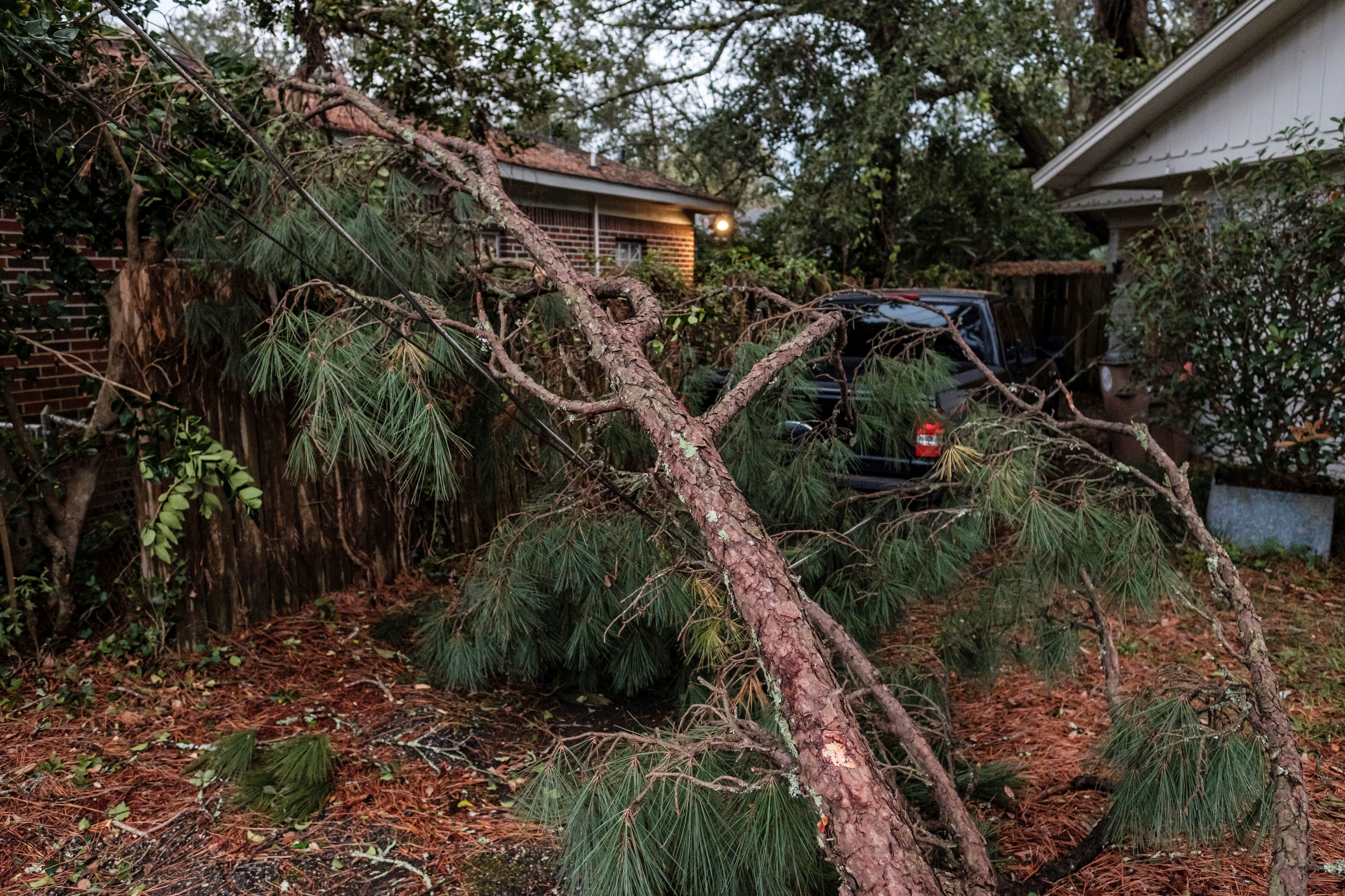 Una rama de árbol caída tras el paso del huracán Zeta en Mobile, Alabama, EE.UU., este 29 de octubre de 2020. EFE/EPA/DAN ANDERSON
