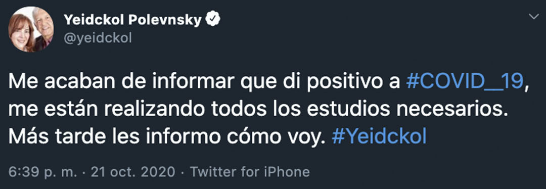 Yeidckol Polevnsky también dio positivo a COVID-19
(Foto: Twitter@yeidckol)