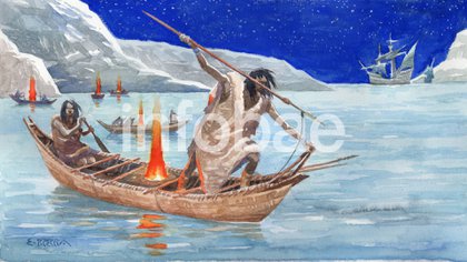 Las fogatas encendidas por los aborígenes dieron nombre a la Tierra del Fuego (Ilustración: Enrique Breccia)