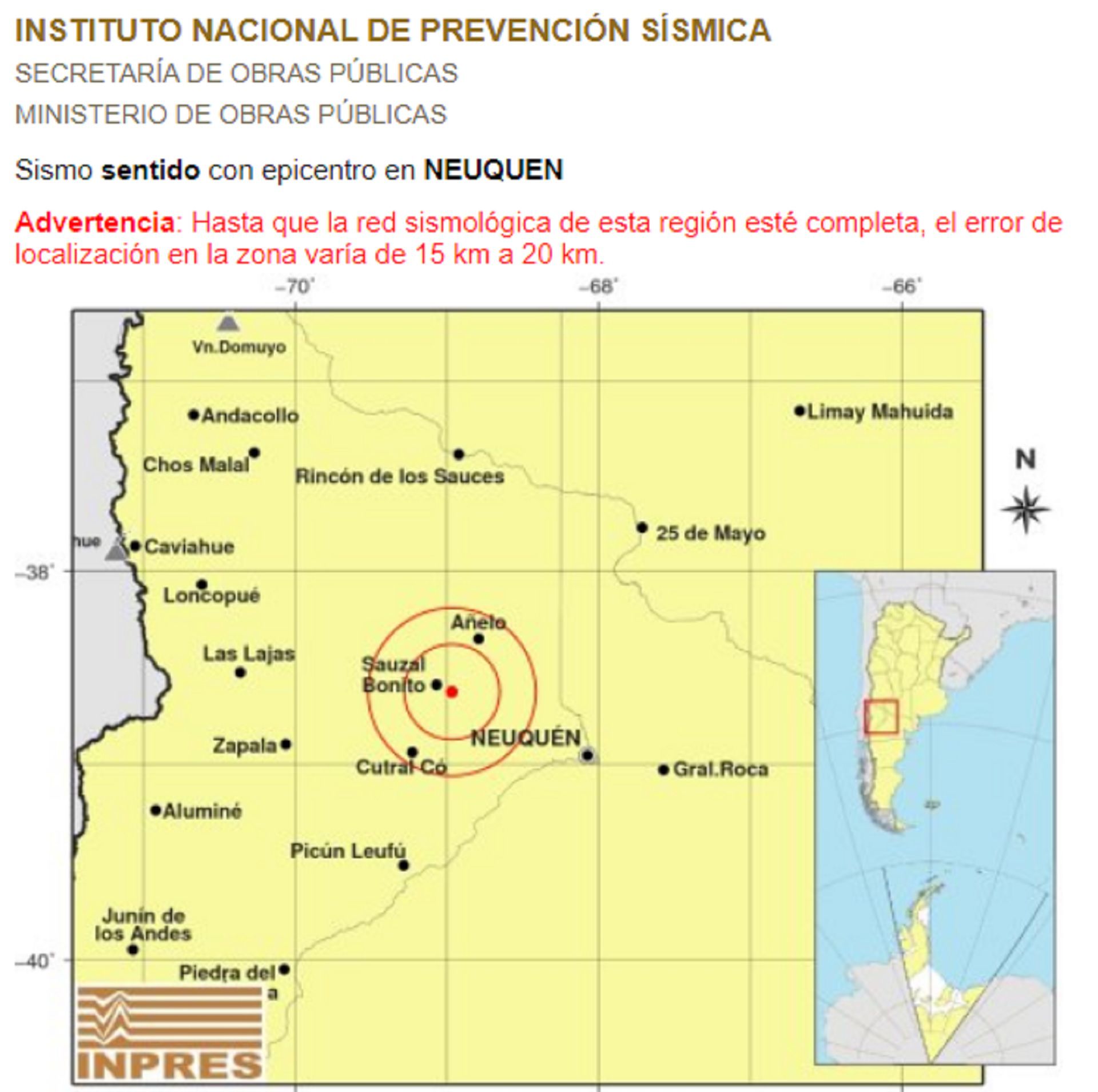 Sismo Neuquén